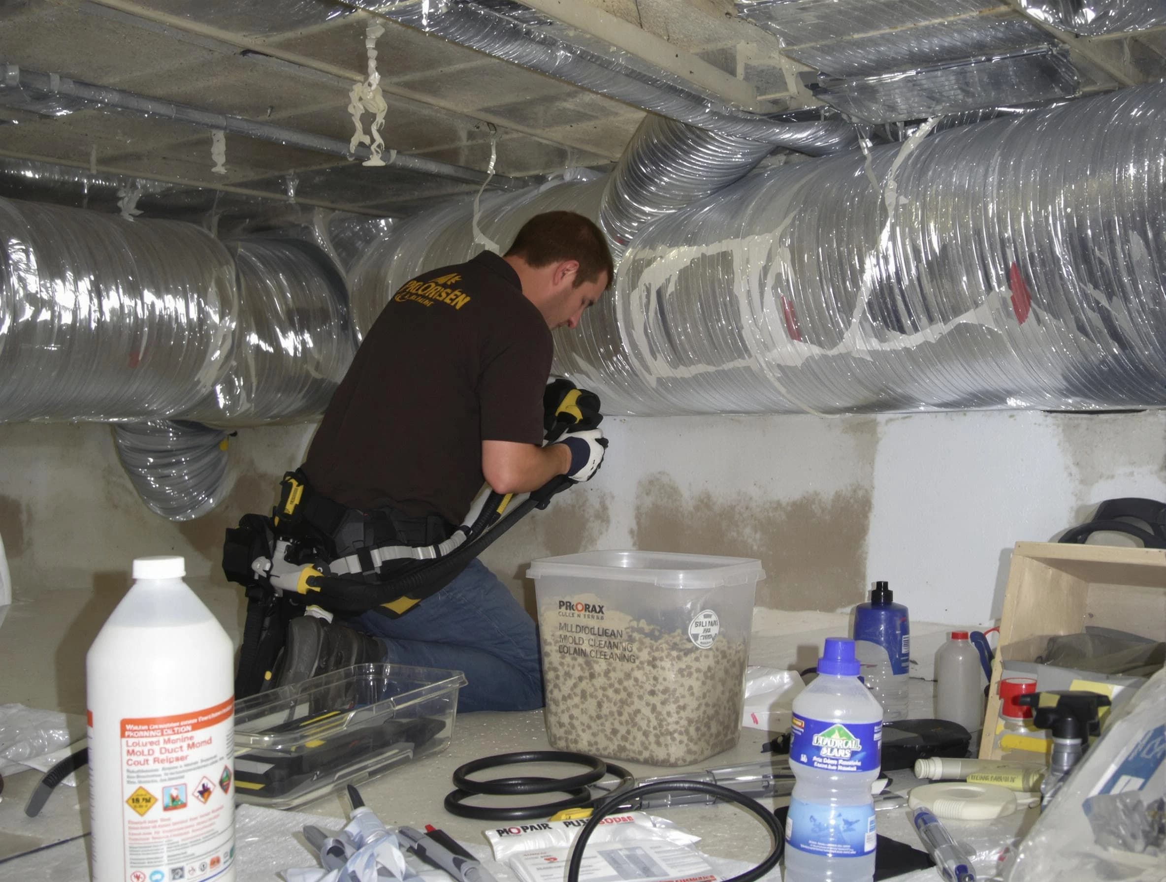 West Covina Air Duct Cleaning specialist performing professional mold removal from air ducts in West Covina