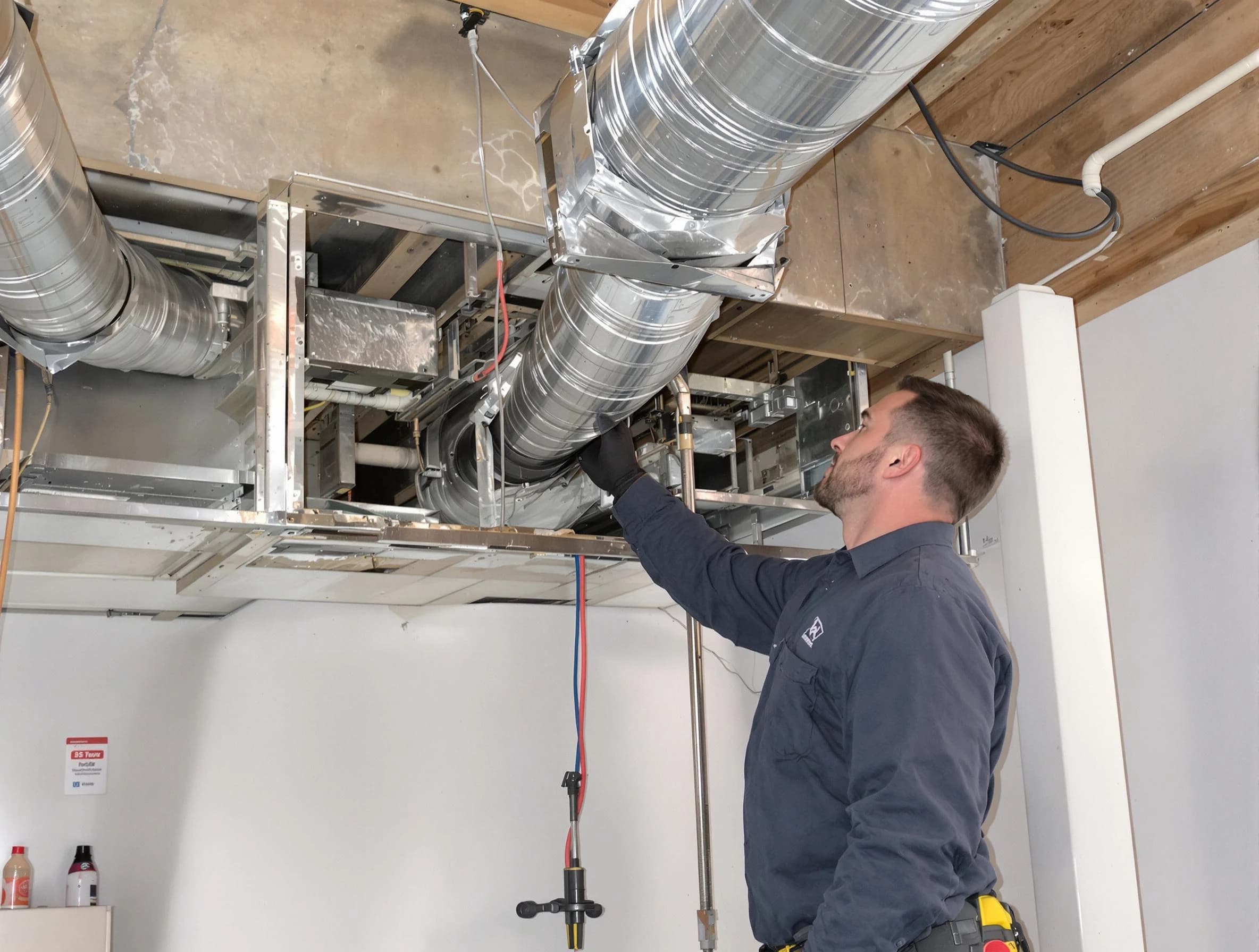 West Covina Air Duct Cleaning technician performing professional air duct repair using specialized tools in West Covina