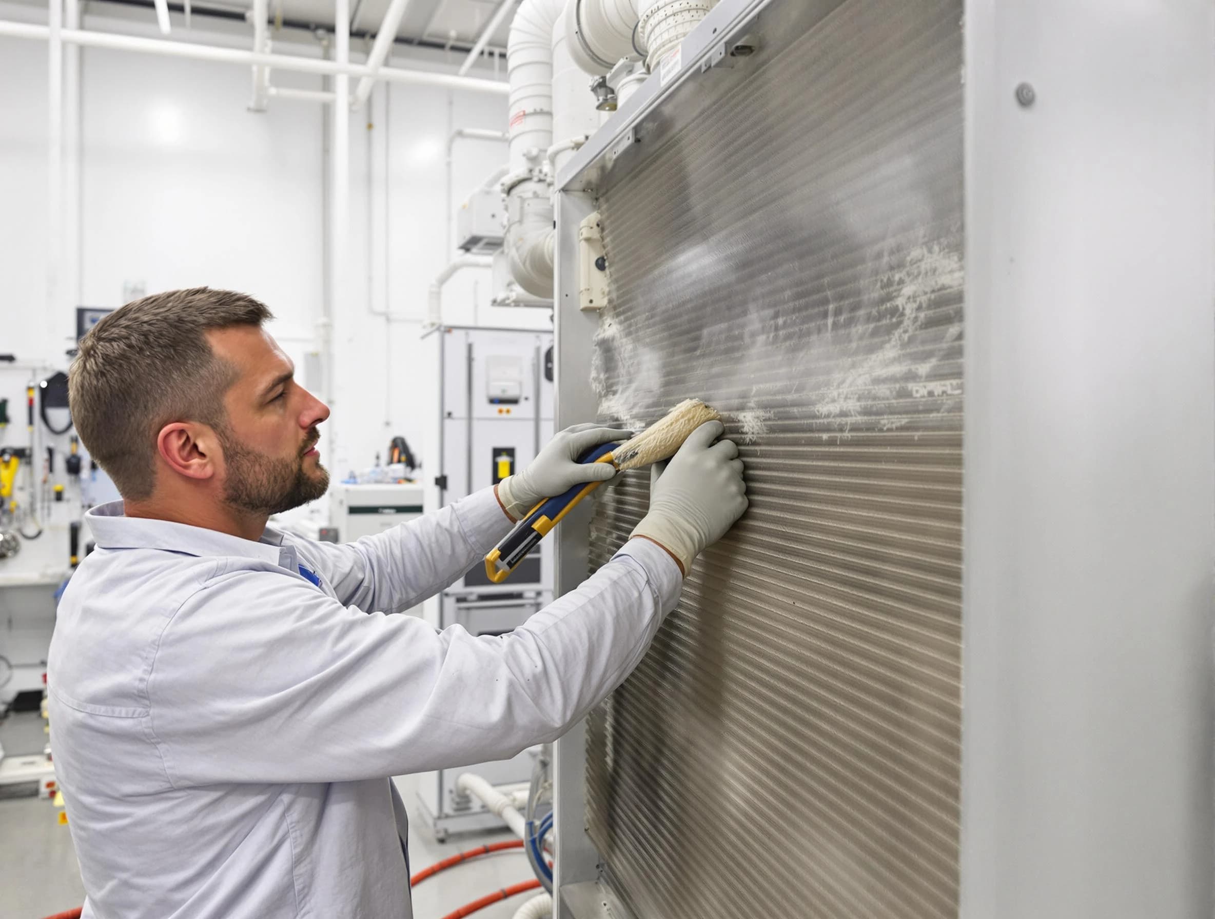 West Covina Air Duct Cleaning technician performing precision commercial coil cleaning at a West Covina business