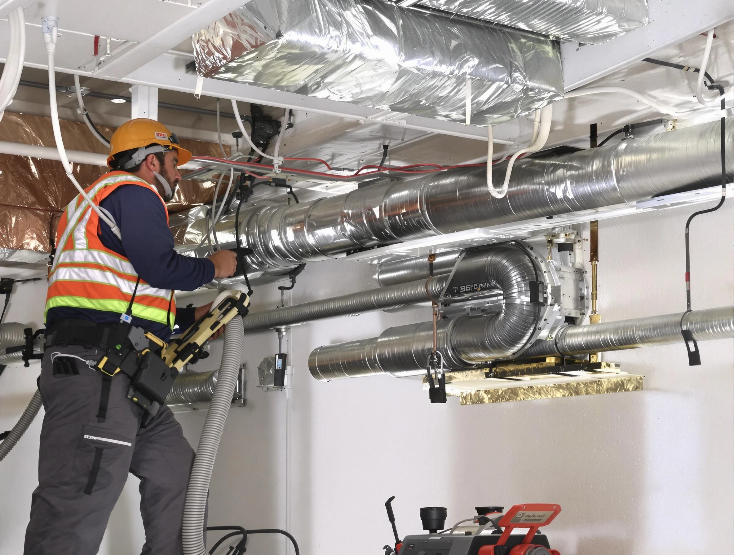 West Covina Air Duct Cleaning technician performing precision vacuum insulation removal in a residential property in West Covina